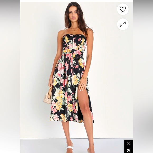 Symphony Black Floral Satin Strapless Bustier Dress With Pockets - Picture 1 of 5